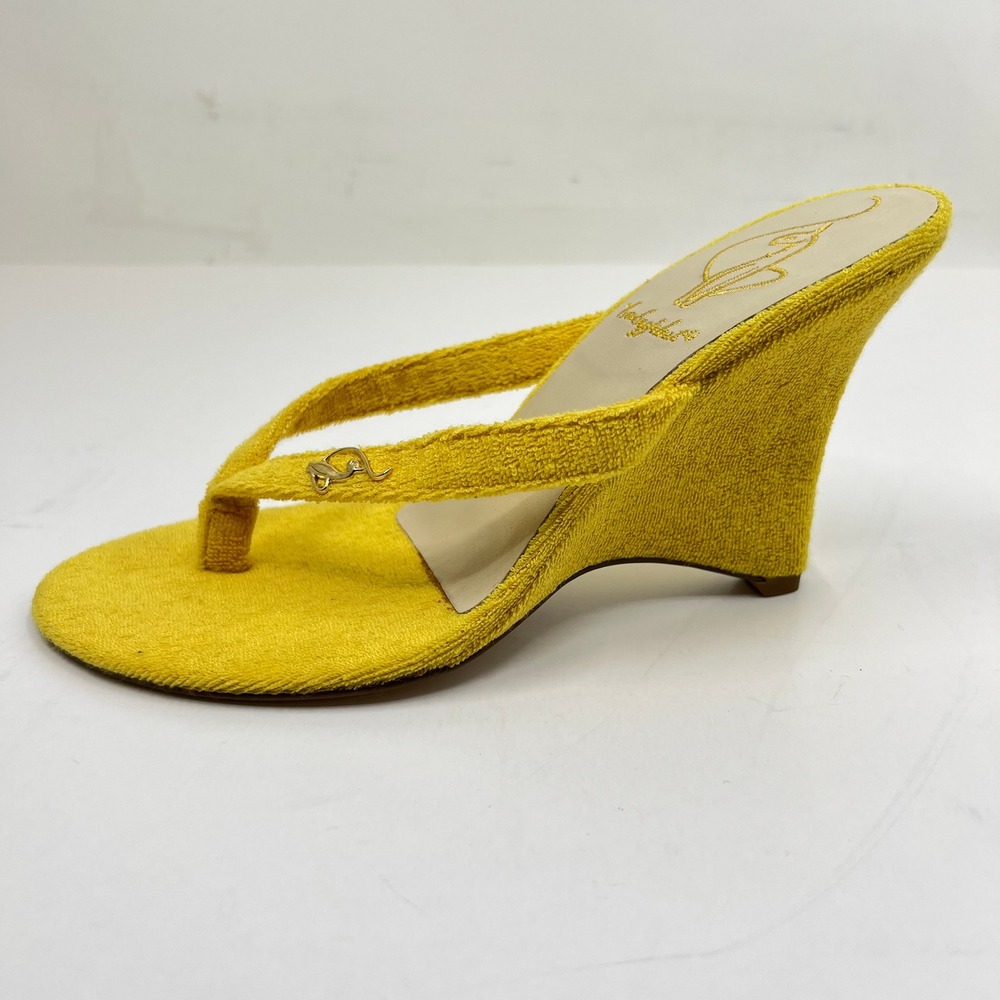 Baby Phat Terry Wedge Thong Womens Size 6 Yellow Y2K McBling Logo Sandal NWB - Picture 9 of 15